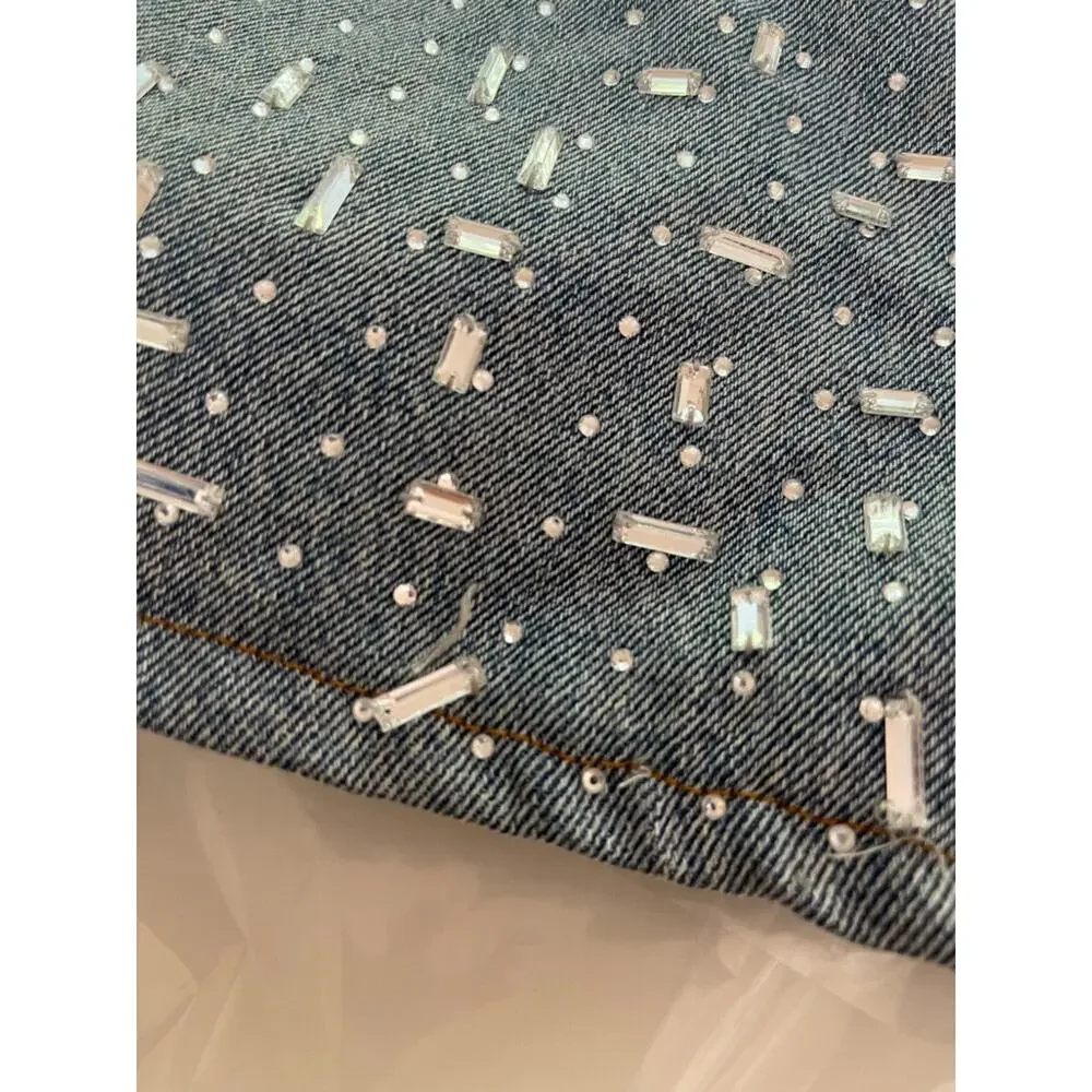 RETROFETE Palermo Sequin Embellished Denim Maxi Skirt Size 32